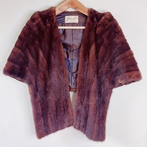 Mid-Century Vintage Real Mink Fur Stole Capelet Russet Brown Jennon Furs